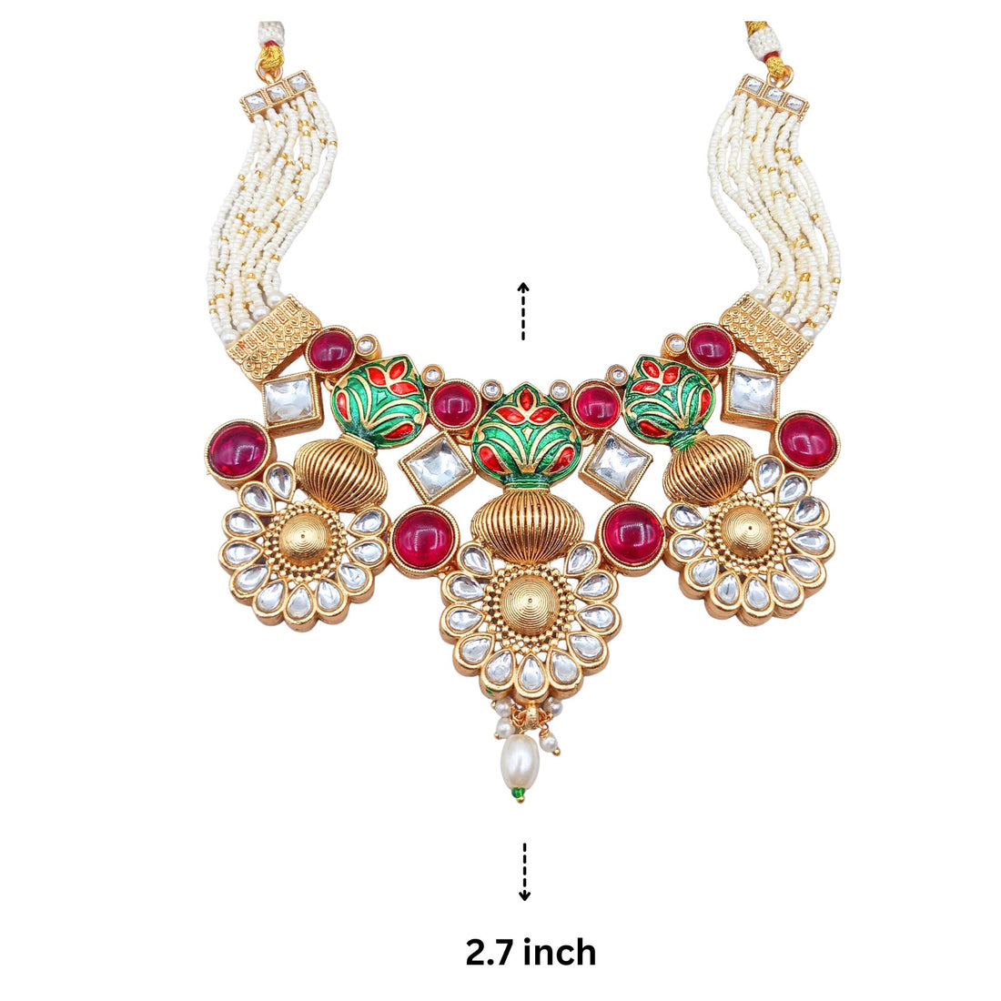 Matte Gold Hasadi Choker Set: Rajputi Meenakari Temple Jewelry