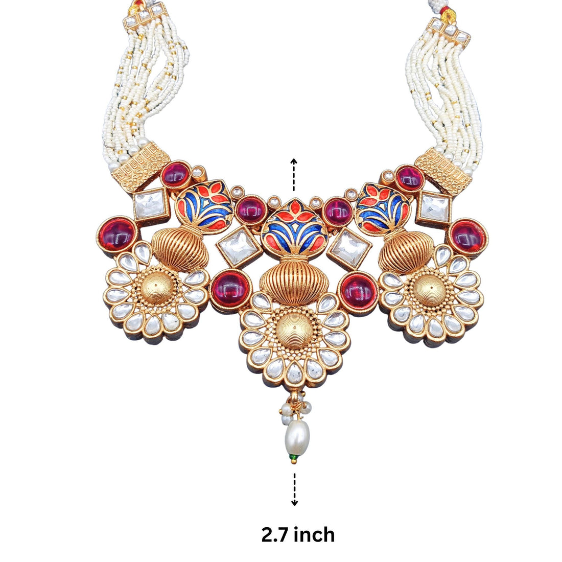 Matte Gold Hasadi Choker Set: Rajputi Meenakari Temple Jewelry