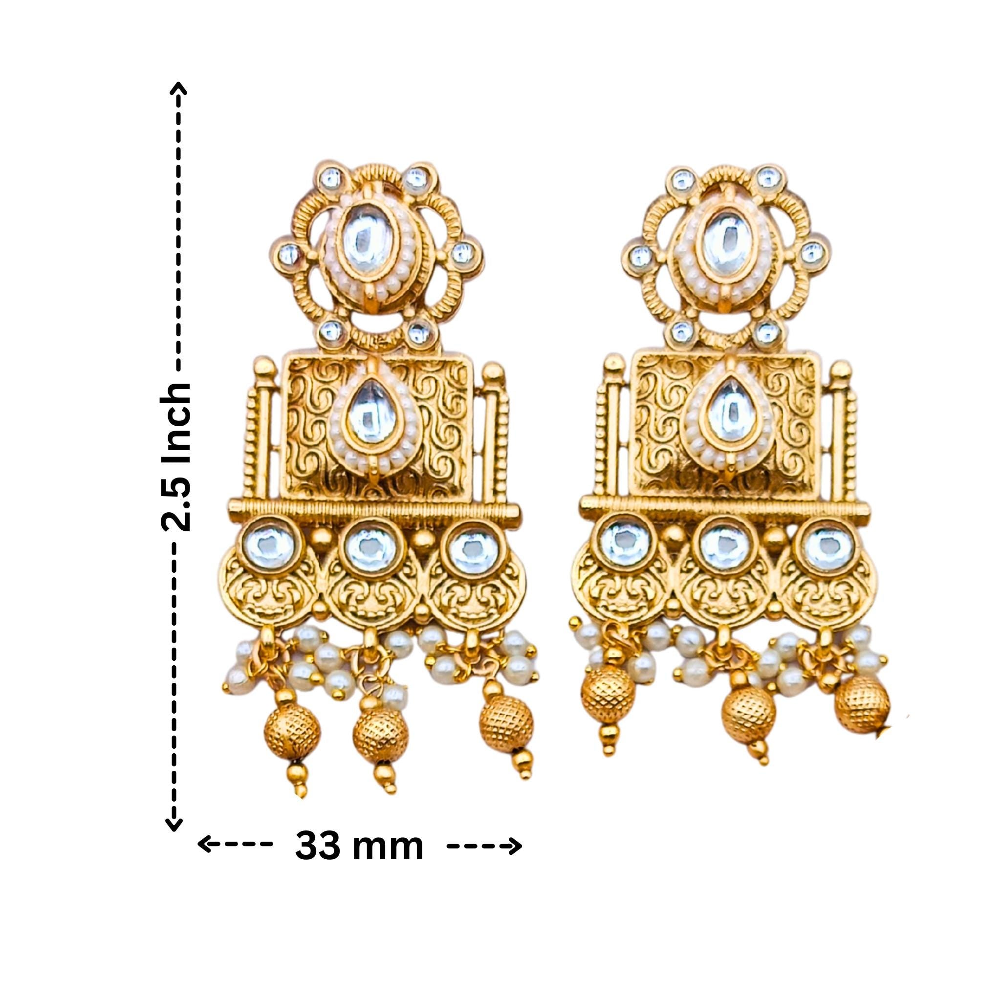 Gold-Plated Temple Necklace | Polki & Pearl Drop Design