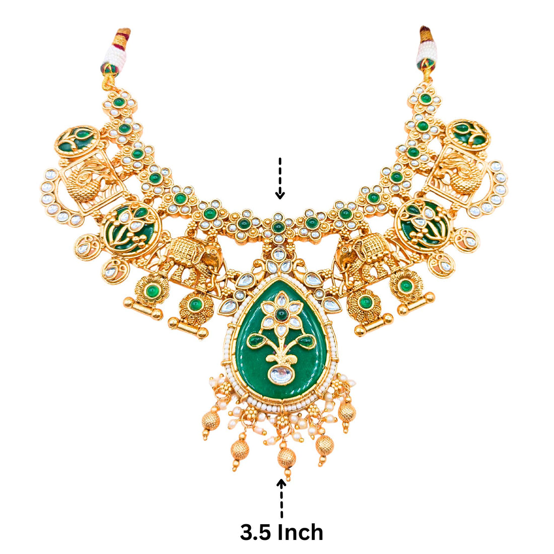 Tanisha Meenakari -Mor Green Necklace Set    Antique Gold Indian Choker with Earrings