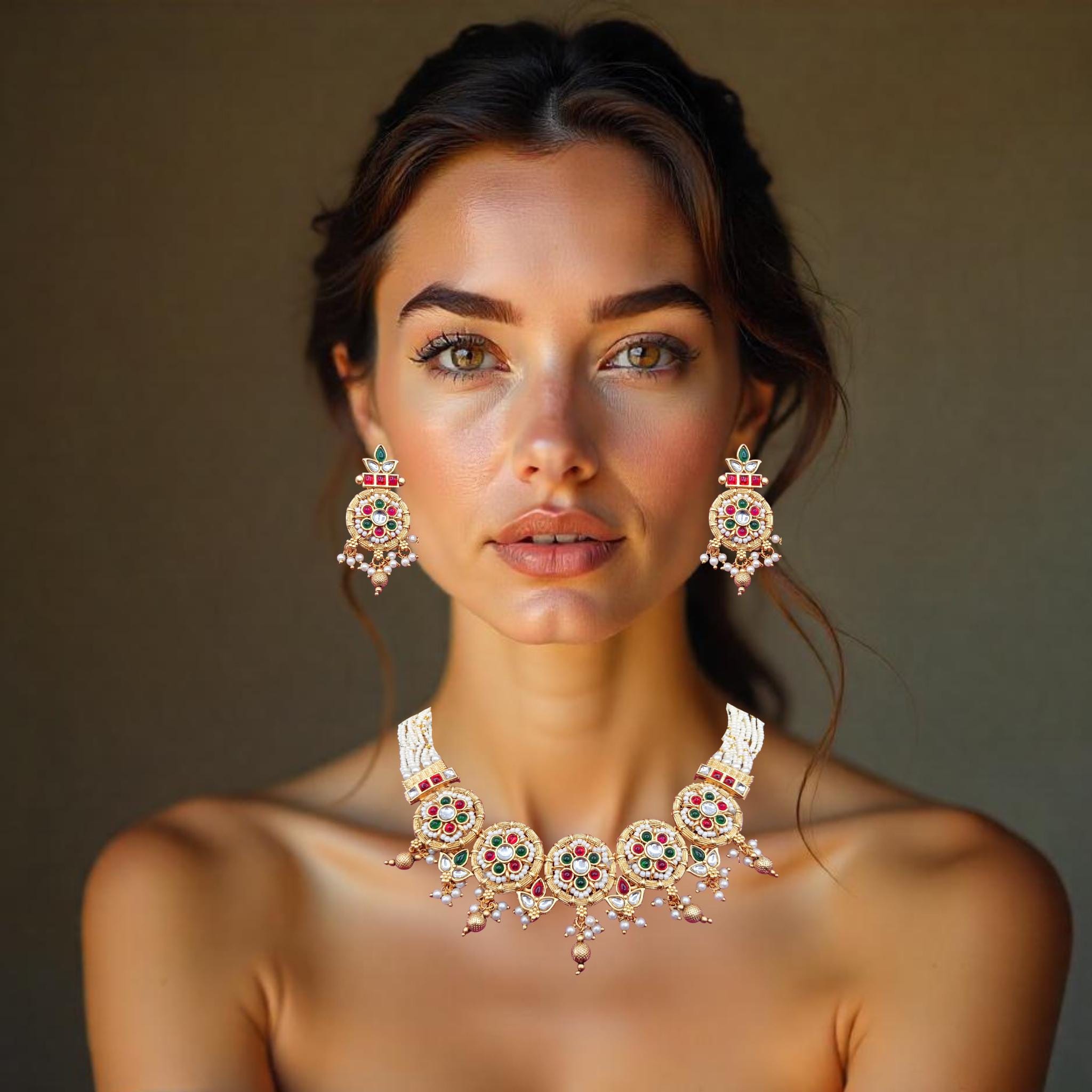 Rajputi Kundan Choker Necklace Set: Traditional Indian Bridal Jewelry