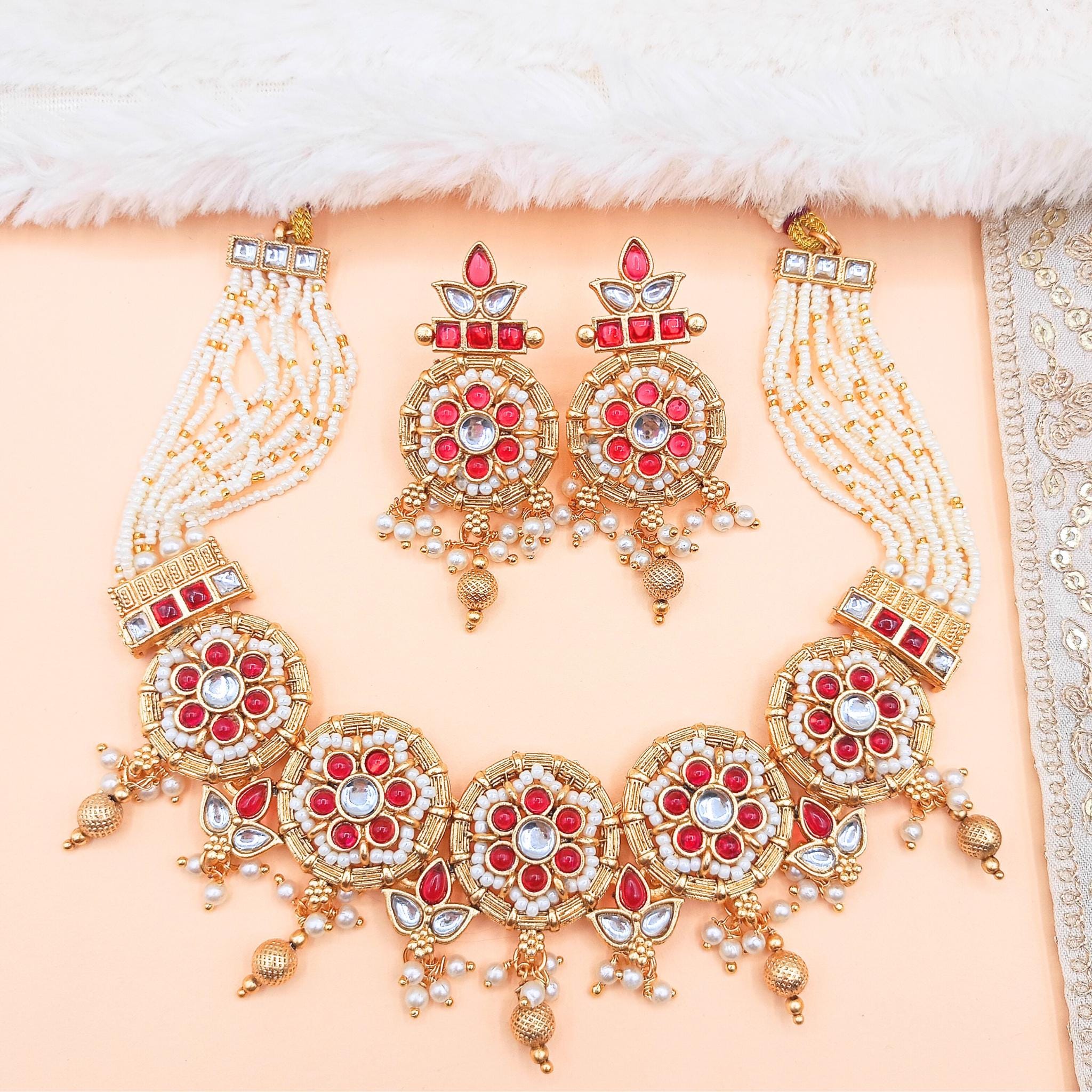Rajputi Kundan Choker Necklace Set: Traditional Indian Bridal Jewelry