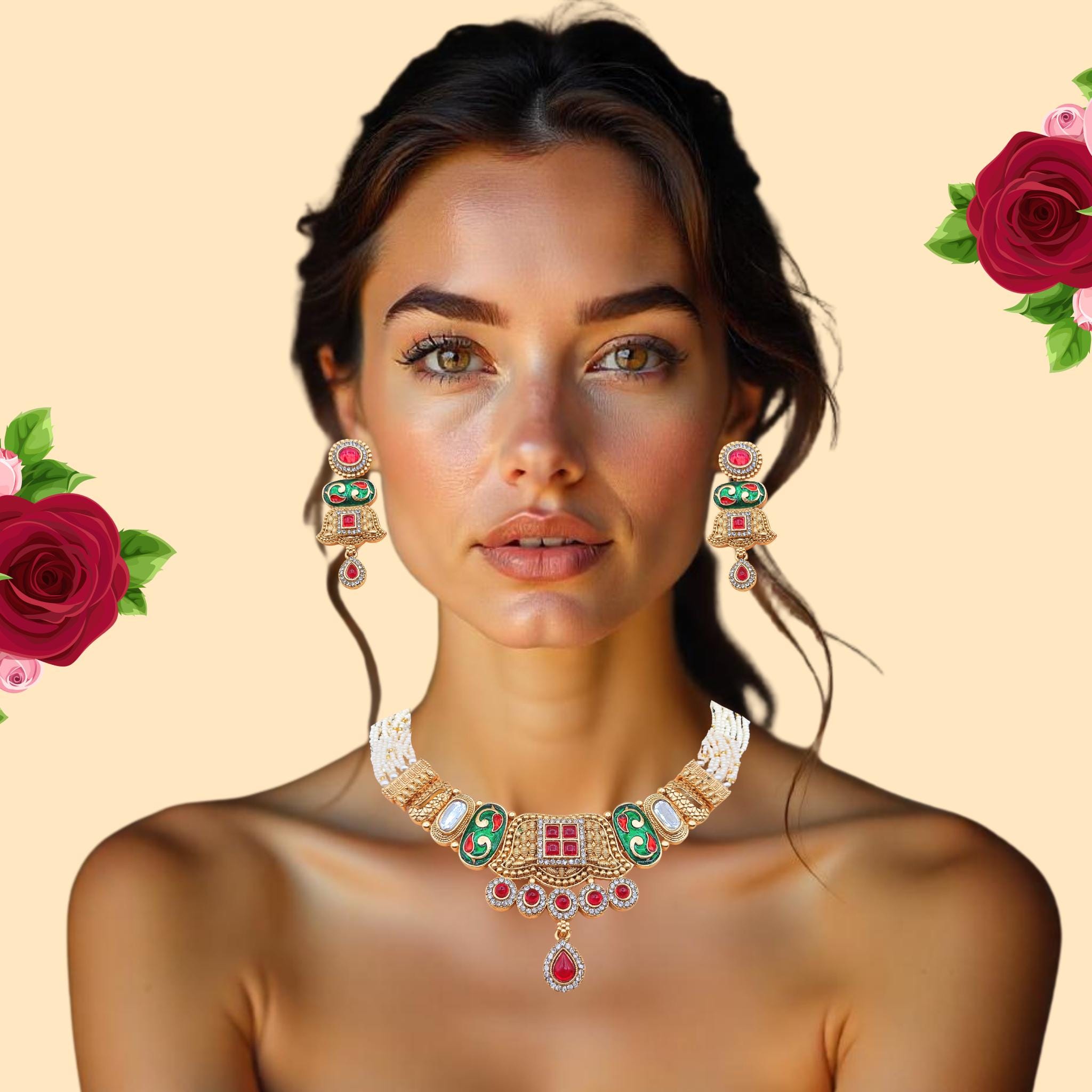 Meenakari Rajwadi Pearl Choker | Kundan Bridal Jewelry