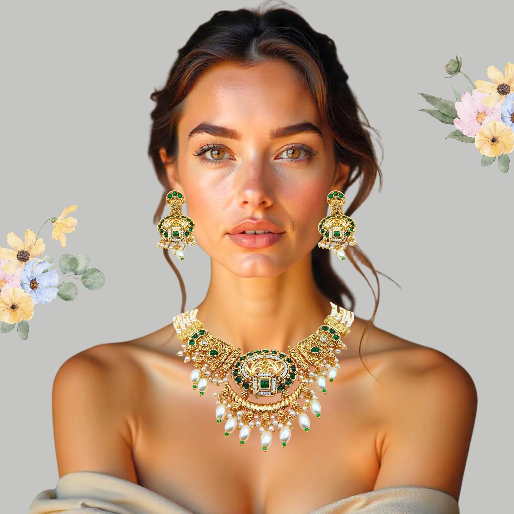 Meenakari Rajwadi Necklace Set: Handcrafted Indian Bridal Jewelry