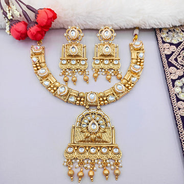 Gold-Plated Temple Necklace | Polki & Pearl Drop Design