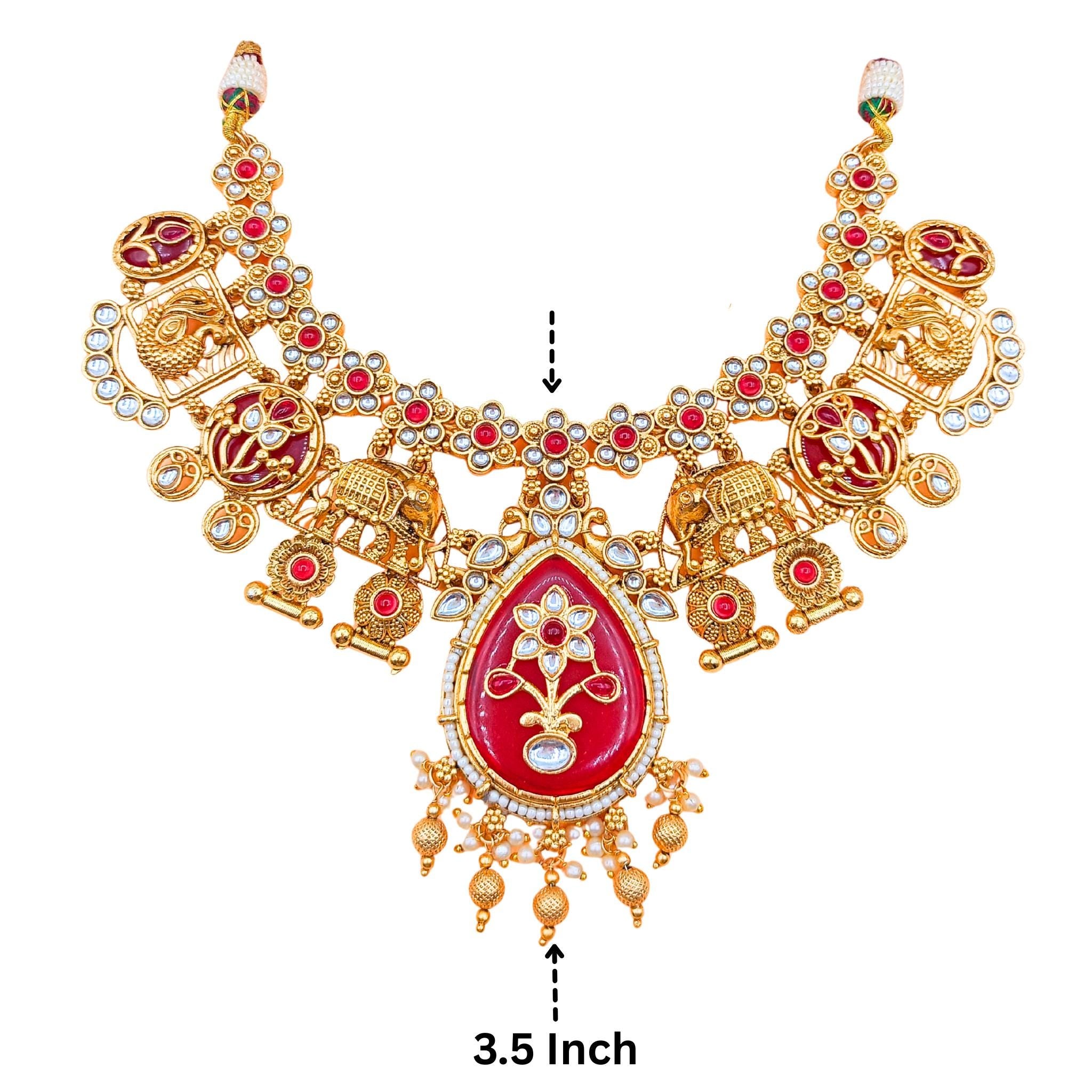 Tanisha Meenakari Sindoor Red Necklace | Antique Gold Choker & Earrings