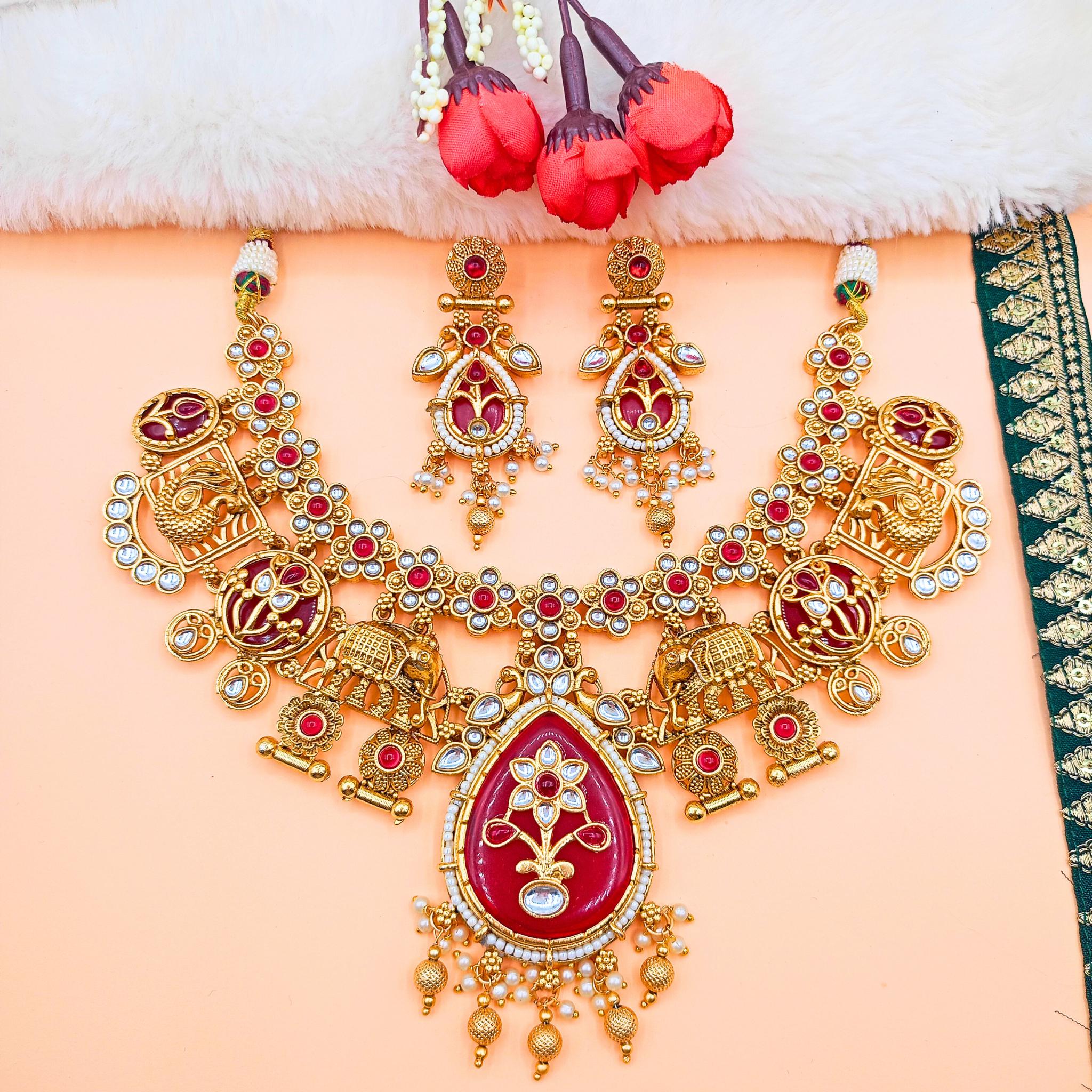 Tanisha Meenakari Necklace | Antique Gold Choker & Earrings