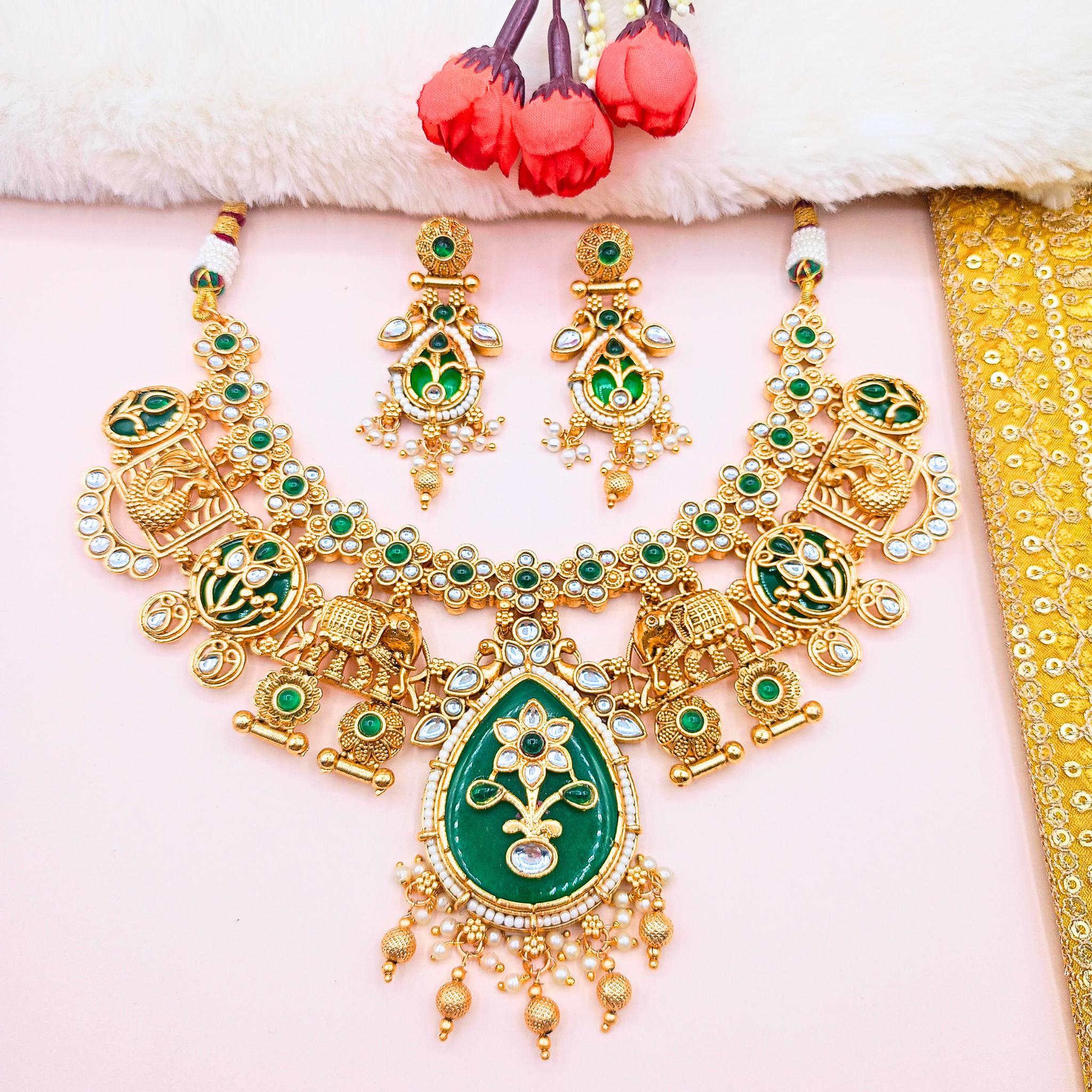 Tanisha Meenakari Necklace | Antique Gold Choker & Earrings