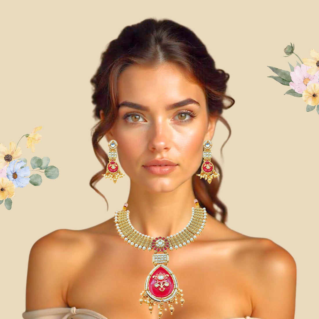Vijaylaxmi Meenakari Kundan Necklace | Authentic Rajputi Pearl Choker