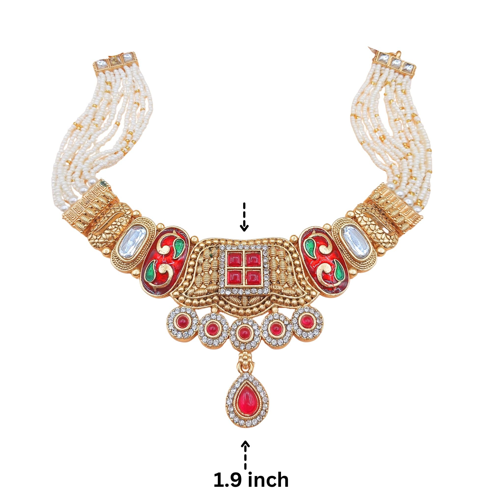 Red Meenakari Pearl Choker | Rajwadi Bridal Collection