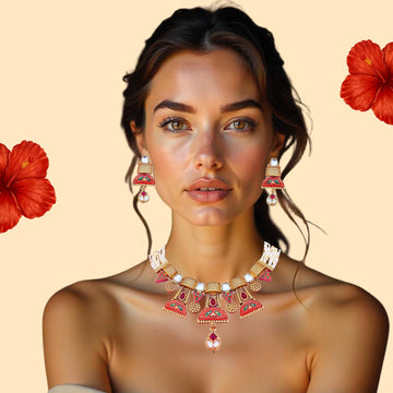 Ananya Rajwadi Kundan Set  Mughal Inspired  Meenakari Choker & Earrings for Weddings and Fusion Wear