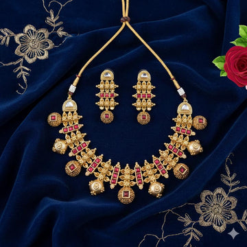 Sita-Royal Rajwadi Necklace Set- Red Alloy Indian Wedding Jewelry- Handcrafted Ethnic Wear
