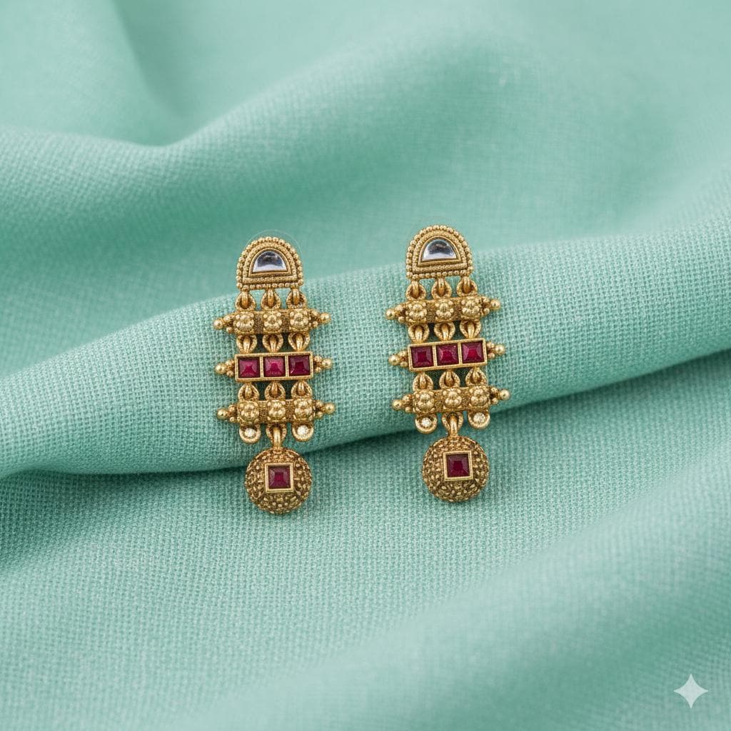 Sita-Royal Rajwadi Necklace Set- Red Alloy Indian Wedding Jewelry- Handcrafted Ethnic Wear