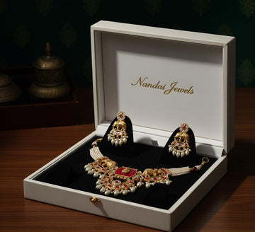 Bihari Heritage-Regal Elephant & Emerald Kundan Necklace Set