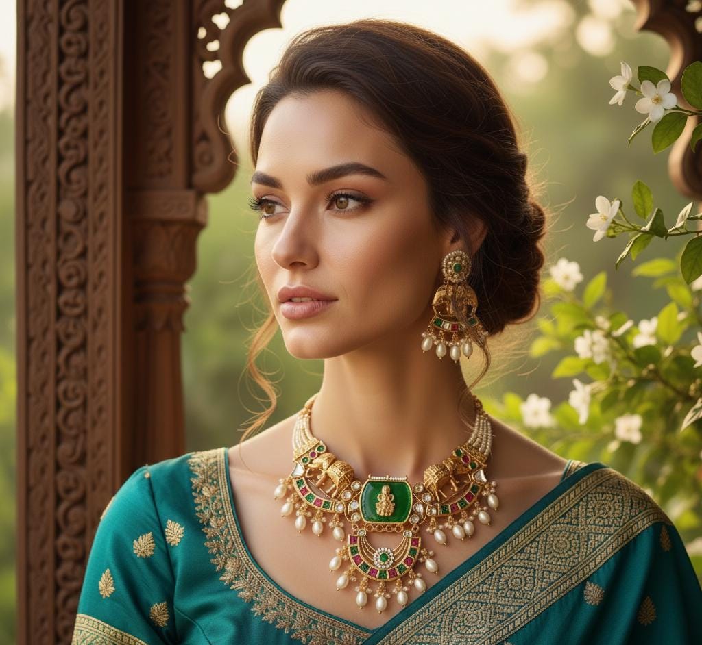 Bihari Heritage-Regal Elephant & Emerald Kundan Necklace Set