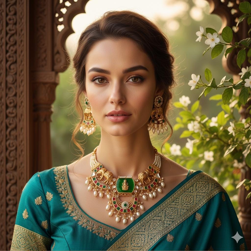 Bihari Heritage-Regal Elephant & Emerald Kundan Necklace Set