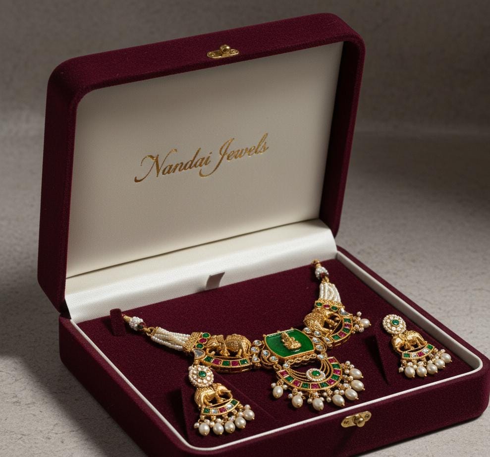 Bihari Heritage-Regal Elephant & Emerald Kundan Necklace Set