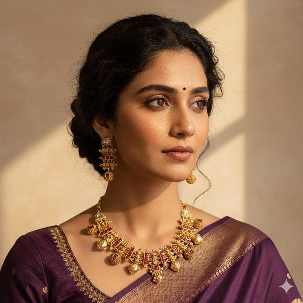 Sita-Royal Rajwadi Necklace Set- Red Alloy Indian Wedding Jewelry- Handcrafted Ethnic Wear