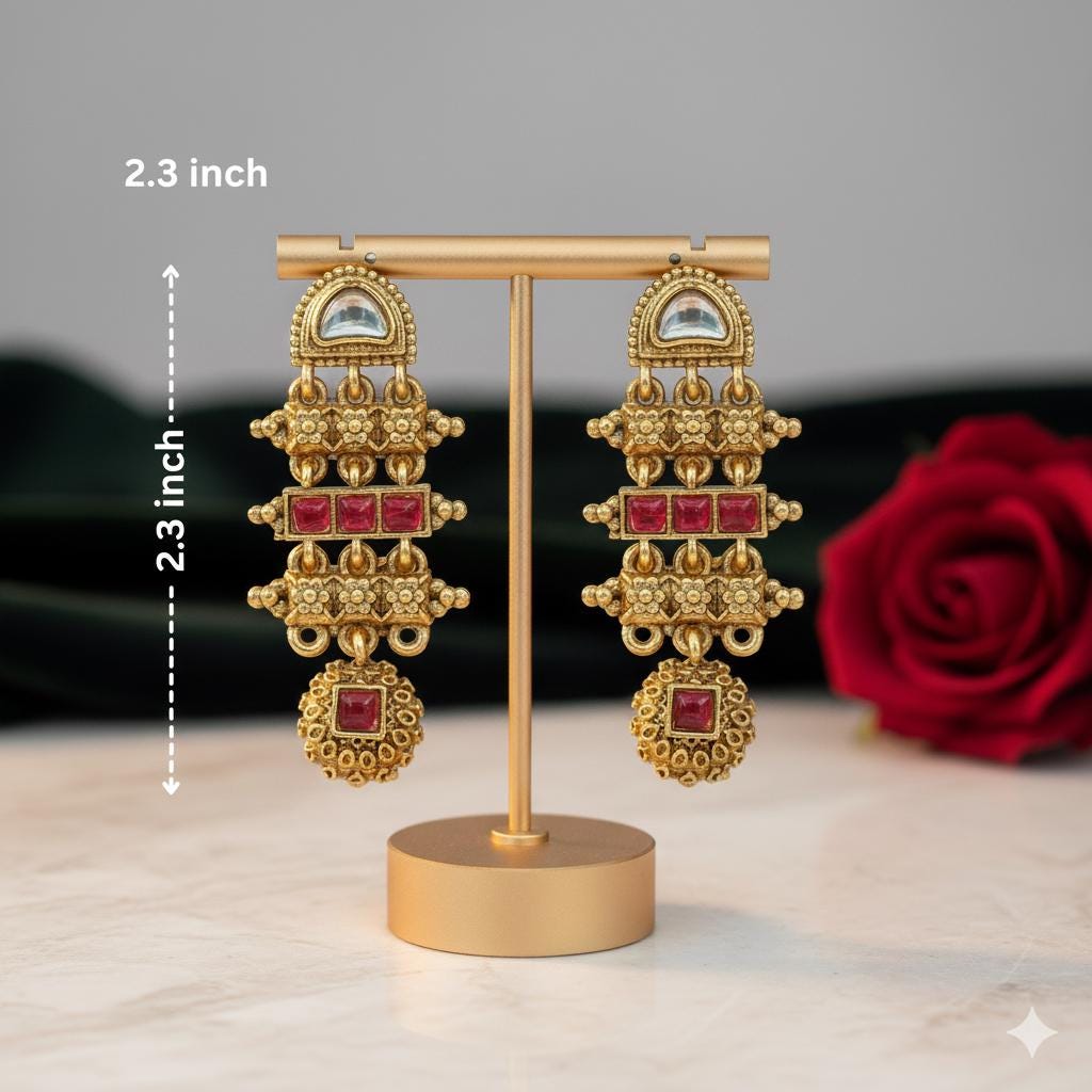 Sita-Royal Rajwadi Necklace Set- Red Alloy Indian Wedding Jewelry- Handcrafted Ethnic Wear