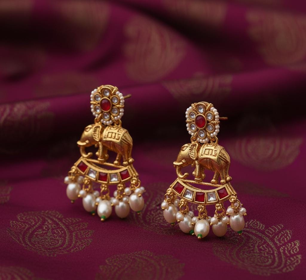 Bihari Heritage-Regal Elephant & Emerald Kundan Necklace Set