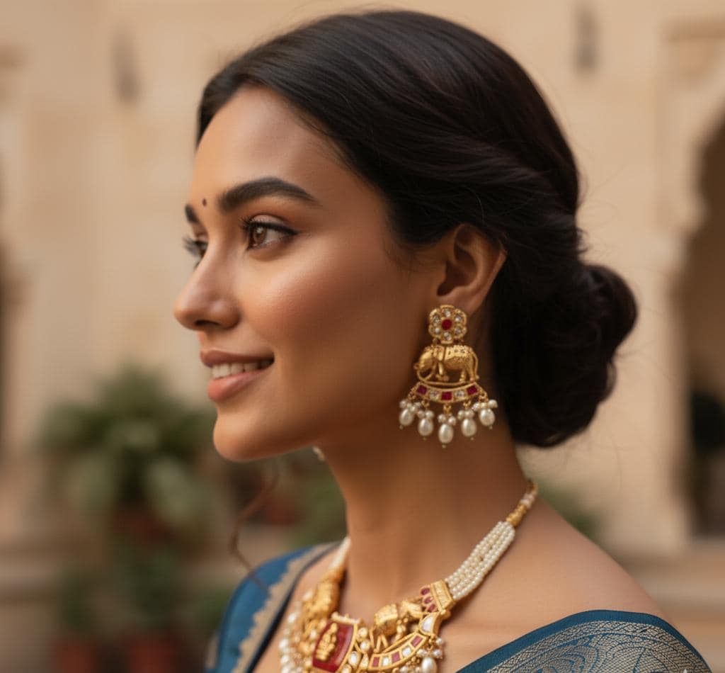 Bihari Heritage-Regal Elephant & Emerald Kundan Necklace Set