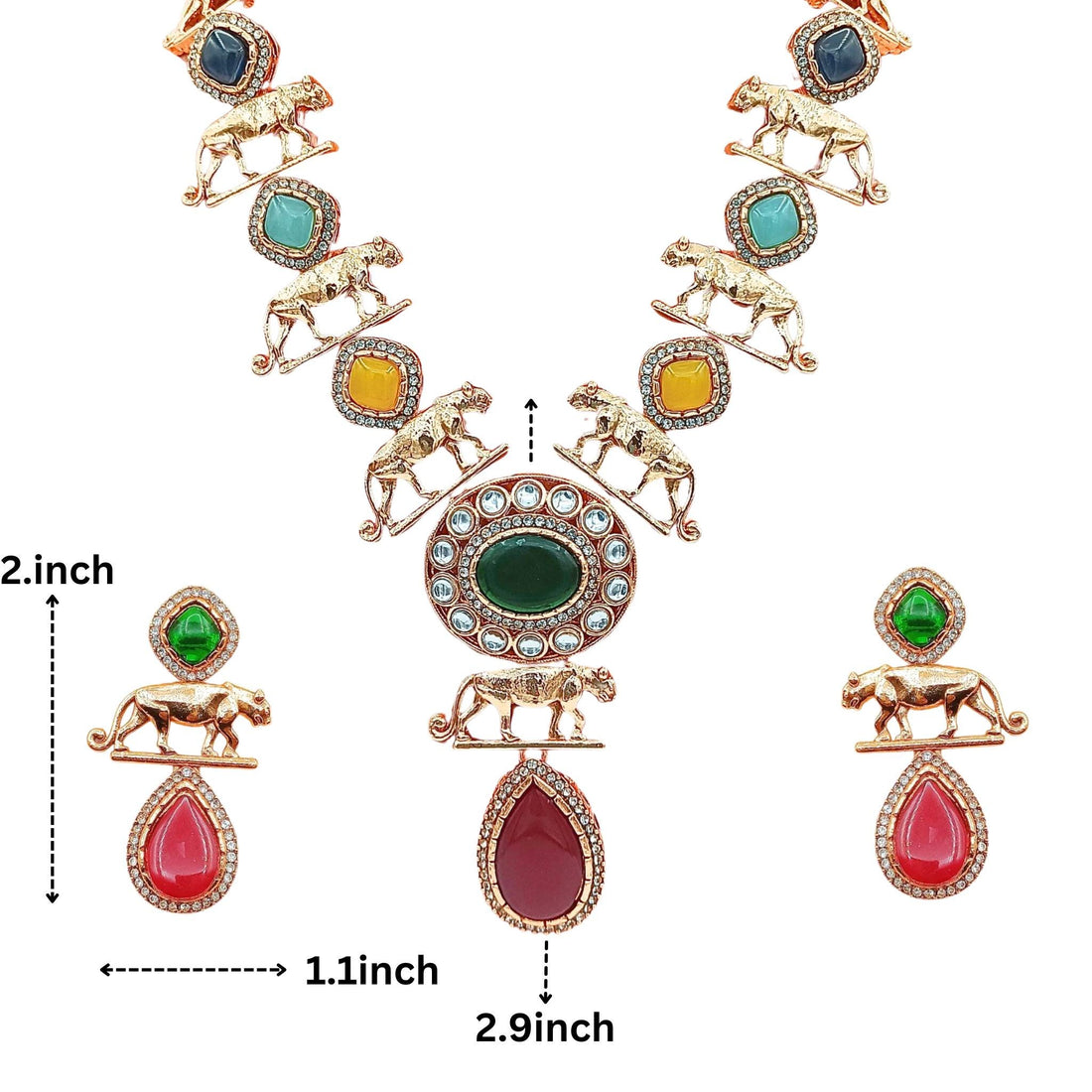 Jaguar Necklace Set: Indo Western Jewelry, Multi-Color Stones