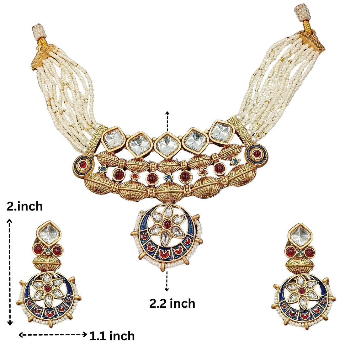 Rajwadi Meena Jewelry Set: Shahi Blue Rajputi Necklace Earrings
