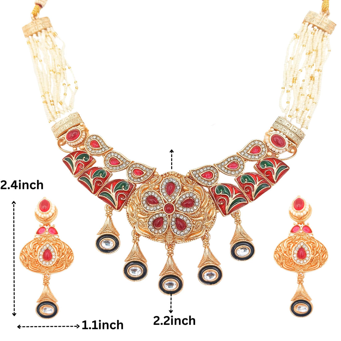 Kundan & Pearl Rajwadi Necklace | Rajputi Earrings Jewelry Set