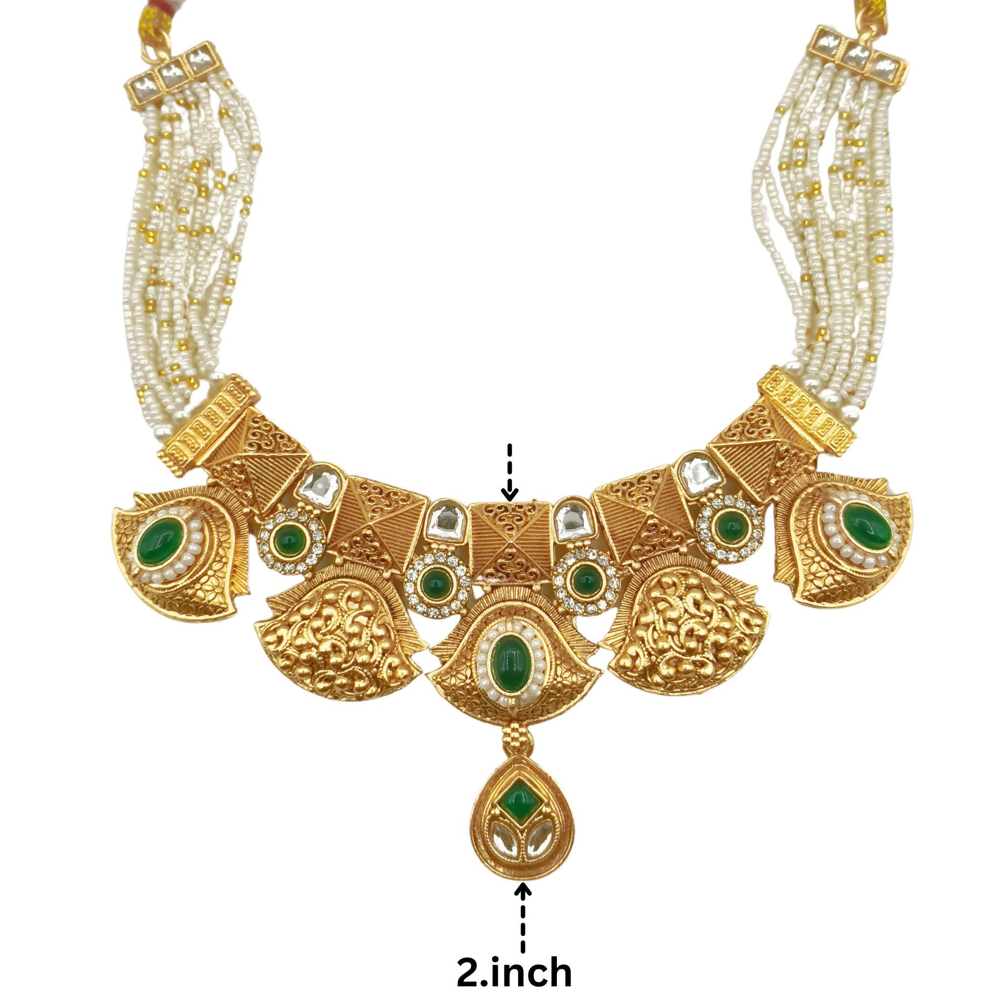 Rajputi Meenakari Necklace Set: Peacock Green Enamel Choker, Earrings