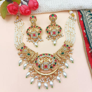 Handcrafted Meenakari Rajwadi Necklace Set: Indian Bridal Jewelry
