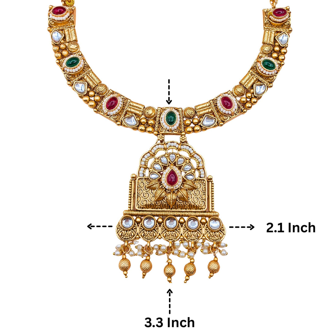 Gold-Plated Temple Necklace | Pista & Gulabi Polki Design