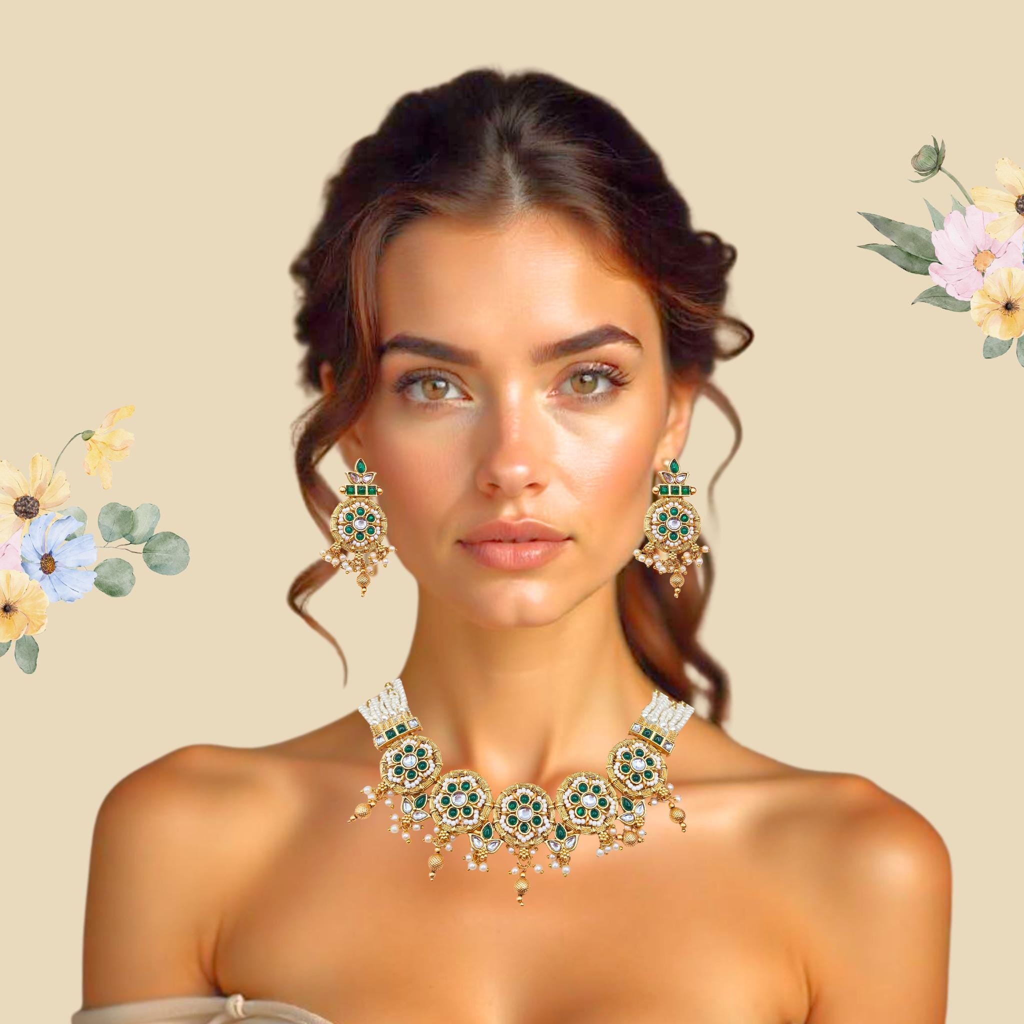 Kundan Choker Necklace Set: Rajwadi Rajputi Bridal Jewelry