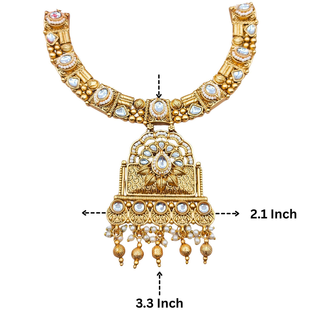 Gold-Plated Temple Necklace | Polki & Pearl Drop Design