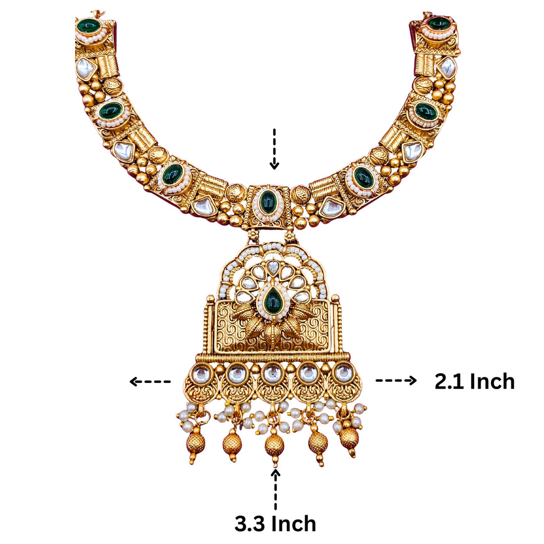 Gold Plated Temple Choker Necklace Set: Saag Green Indian Jewelry