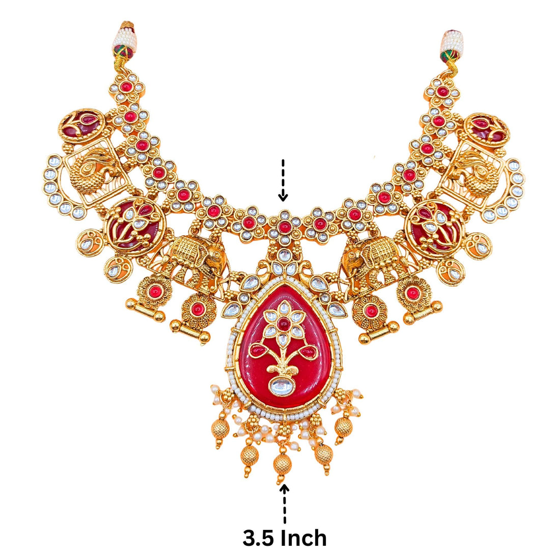 Tanisha Meenakari Sindoor Red Necklace | Antique Gold Choker & Earrings