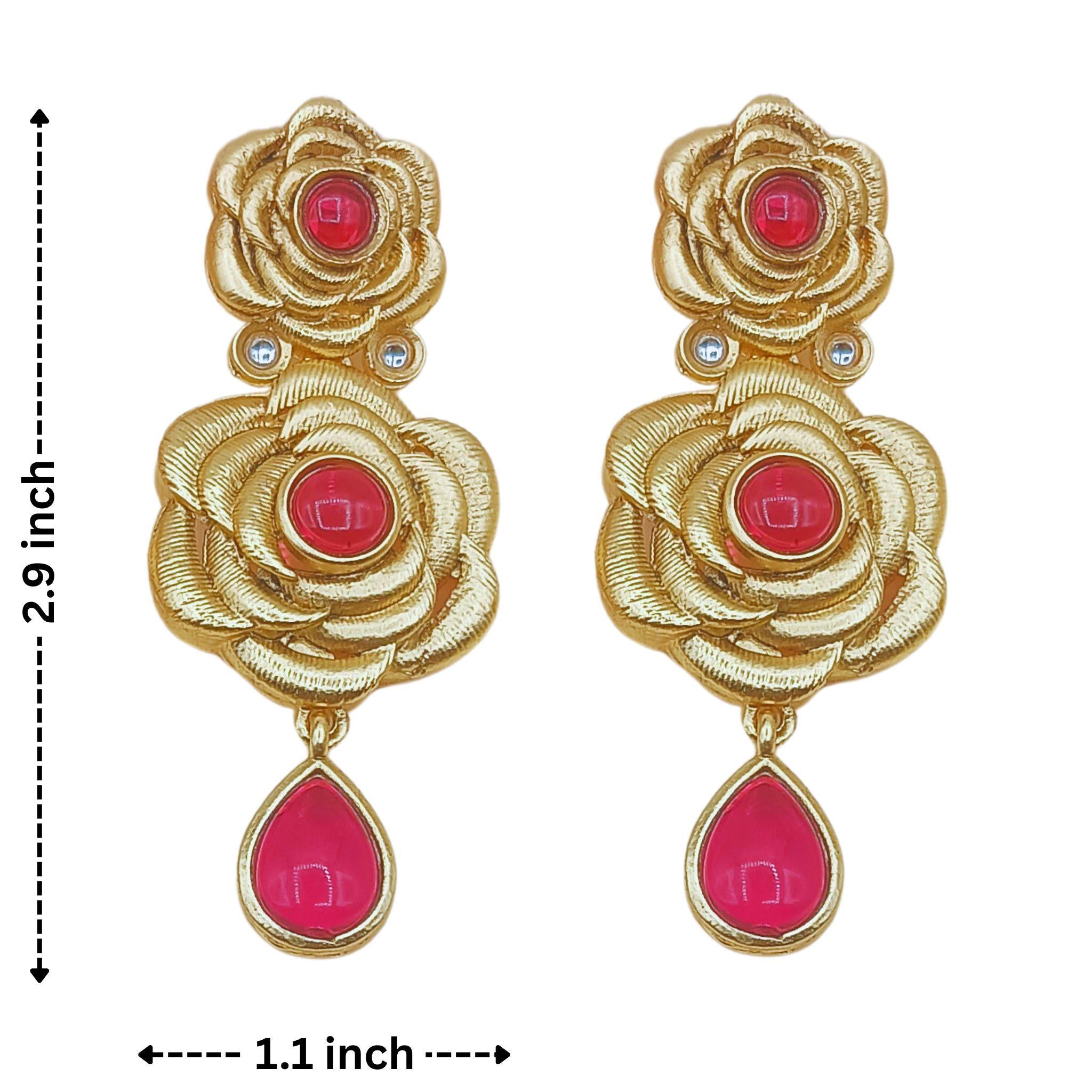 Rajwadi Hasadi Necklace | Rose Design with Green Teardrop Stones