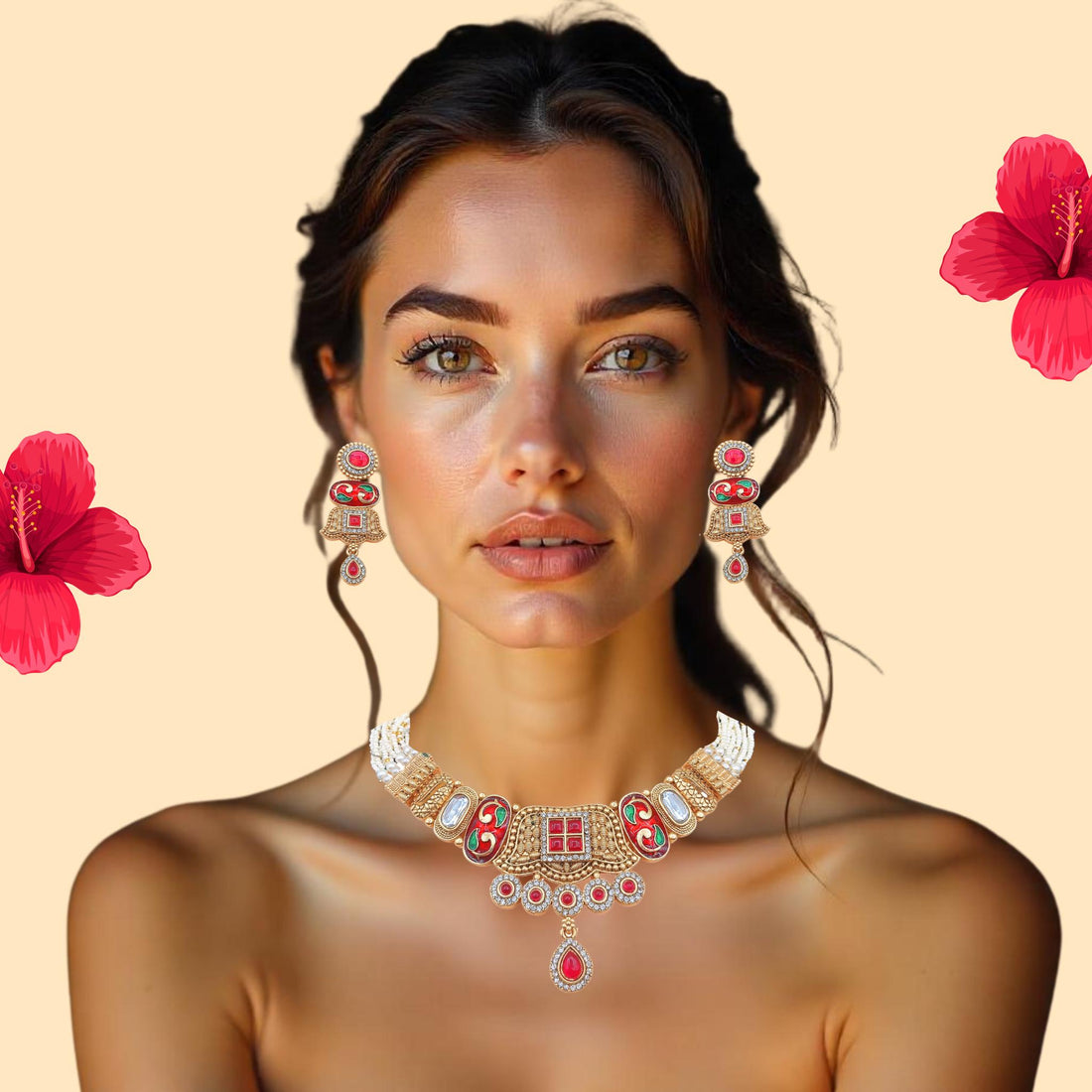 Red Meenakari Pearl Choker | Rajwadi Bridal Collection