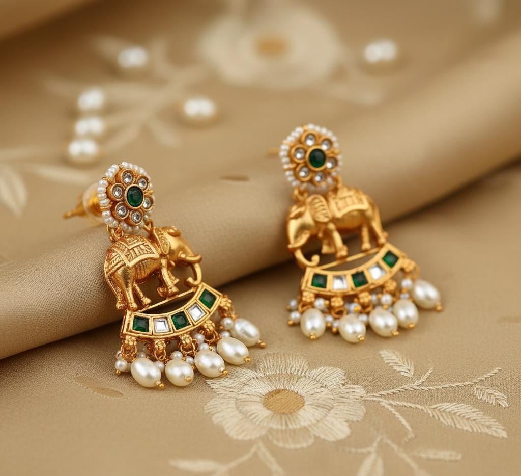 Bihari Heritage-Regal Elephant & Emerald Kundan Necklace Set