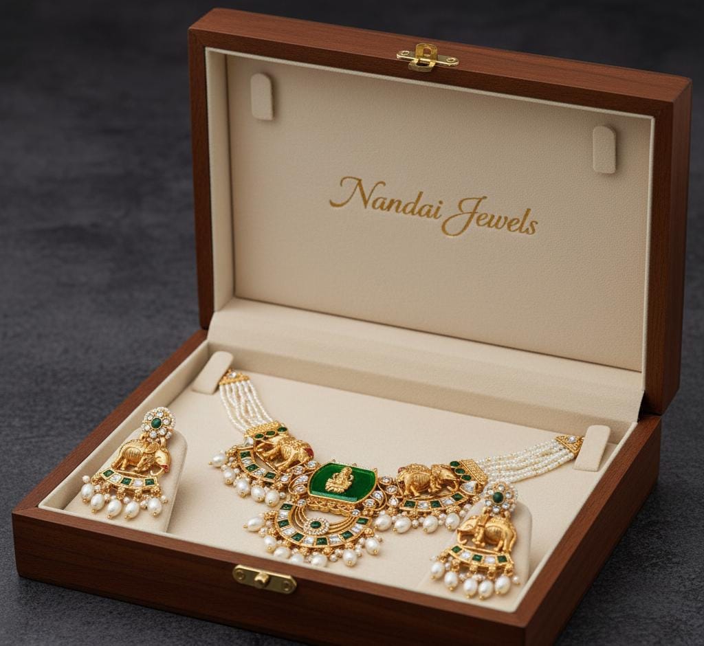 Bihari Heritage-Regal Elephant & Emerald Kundan Necklace Set