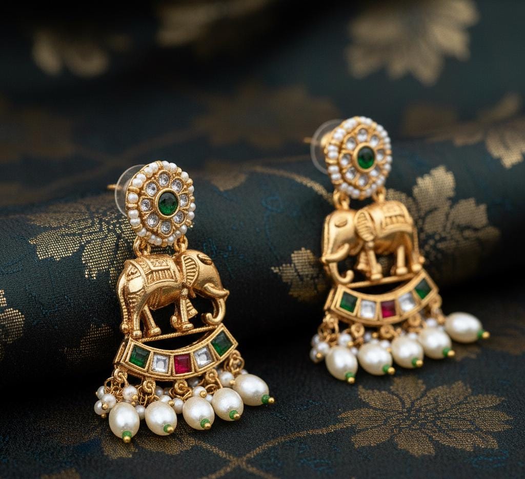 Bihari Heritage-Regal Elephant & Emerald Kundan Necklace Set